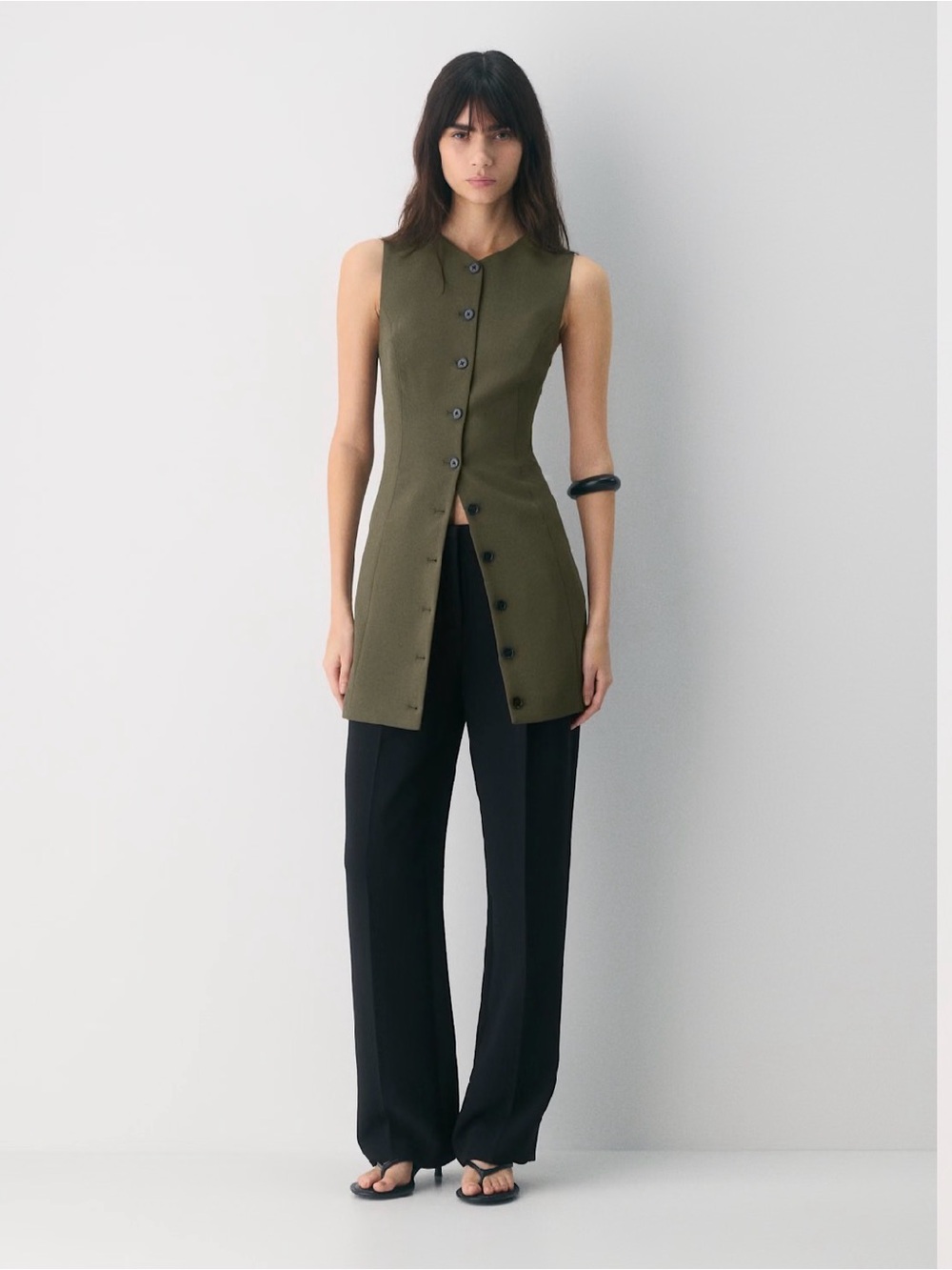 Aritzia Olive Green Sleeveless Button-Front Mini Dress - Picture 2 of 2